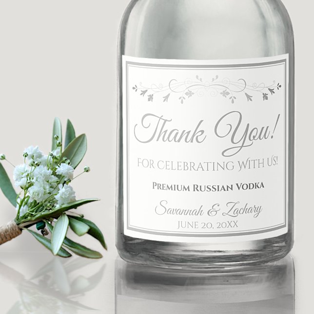 Silver Wedding Liquor Bottle Label Thank You (Creator Uploaded)