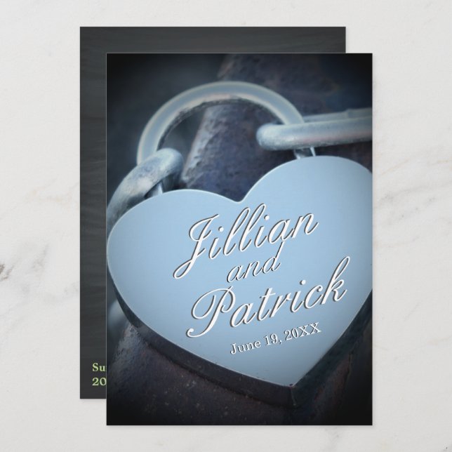 Silver Wedding Lovers Padlock Fab Fun Invitation (Front/Back)