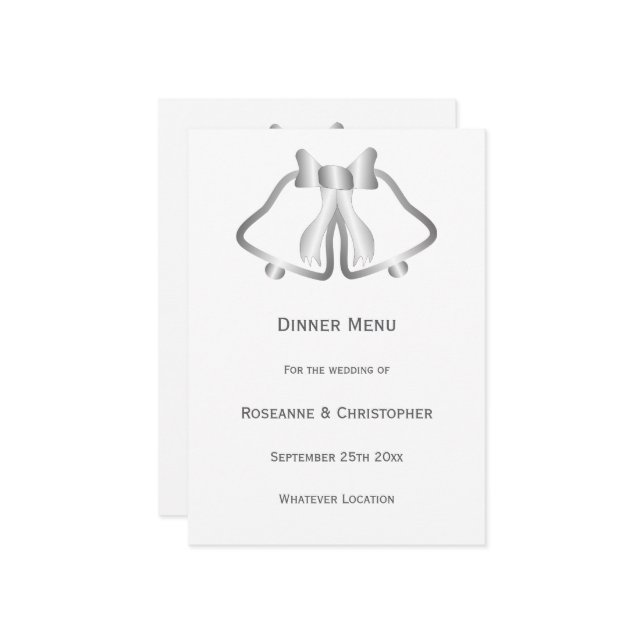 Silver Wedding Menu Bells And Ribbon (Front/Back In Situ)