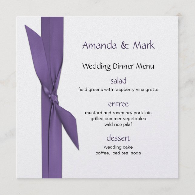 Silver Wedding Menu with Purple Ribbon (Front)