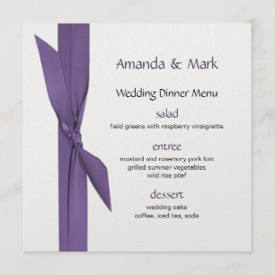 Silver Wedding Menu with Purple Ribbon