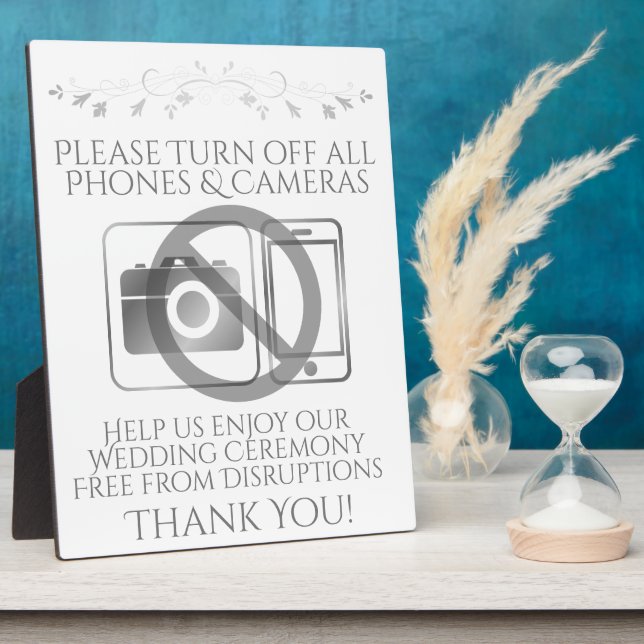 Silver Wedding No Phones or Cameras Sign Plaque (Side)