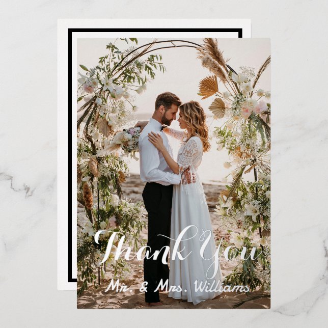 Silver Wedding Photo Flat Thank You Cards (Front/Back)