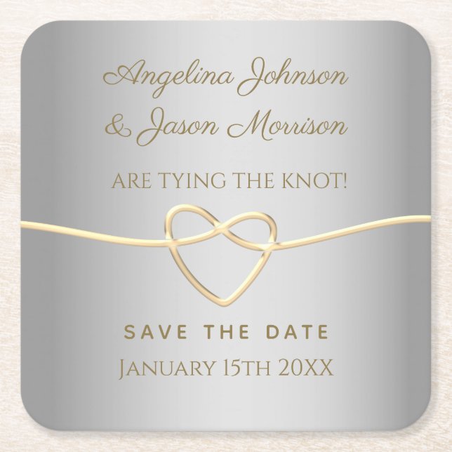 Silver Wedding Save The Date Square Paper Coaster (Front)