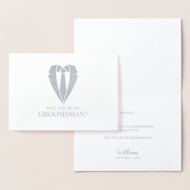 Silver Wedding Suit and Tie Groomsman Proposal Foil Card (Display)