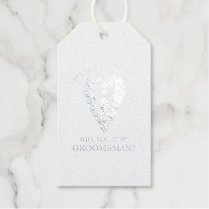 Silver Wedding Suit and Tie Groomsman Proposal Gift Tags