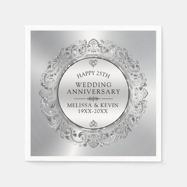 Silver Wedding Swirly Circle Frame Napkin (Front)
