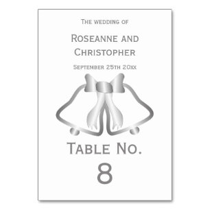 Silver Wedding Table Number Card Bells And Ribbon