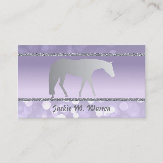 Silver Western Pleasure Horse on Purple Brokeh Business Card (Front)
