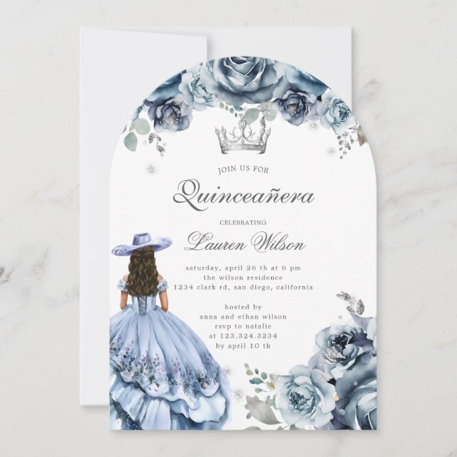 Silver Western Wonderland Quinceanera Invitation (Front)