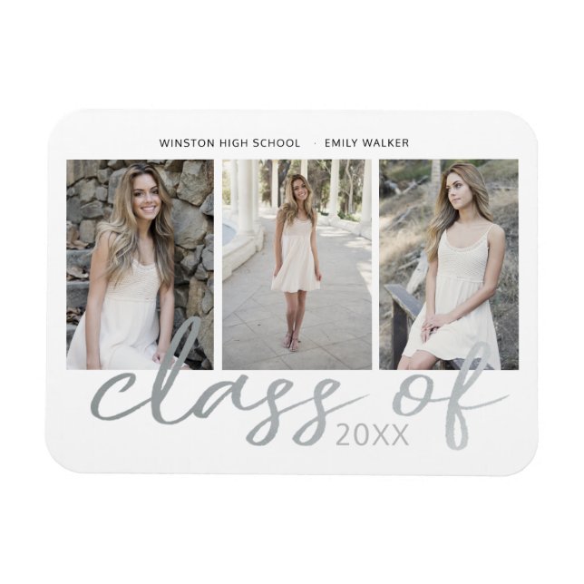 Silver Whimsical Script Photo Graduation Magnet (Horizontal)