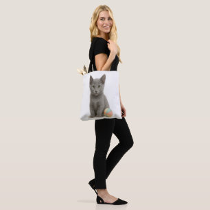 Silver Whiskers – Russian Blue Kitten Tote Bag