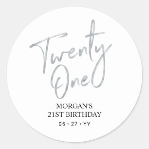 Silver & White 21st Birthday Party Favour Thank yo Classic Round Sticker