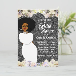  Silver & White African American Bridal Shower Invitation