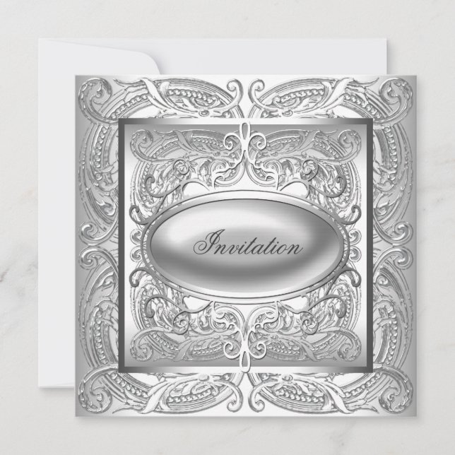 Silver White All Occasion Party Invitation (Front)