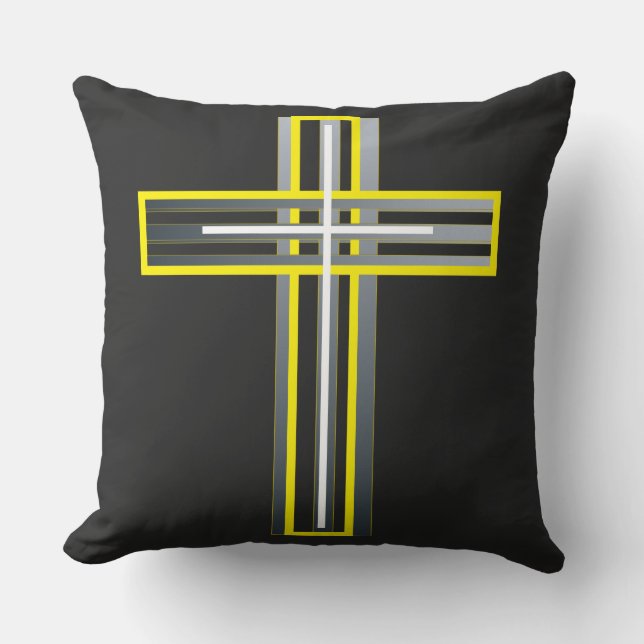 Silver, White, and Gold Layered Cross Cushion (Front)