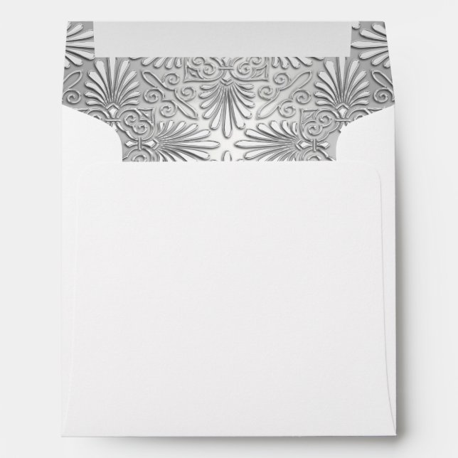 Silver White Art Deco Damask Fancy Envelope (Back (Bottom))