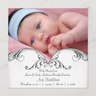 Silver White Baby Girl Photo Birth Announcement