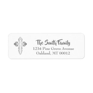 Silver & White Baptism and Christening Return Address Label