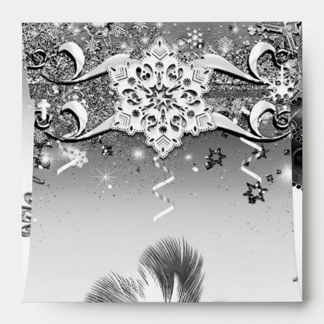 Silver White Black Masquerade & Winter Snowflakes Envelope (Back (Top Flap))