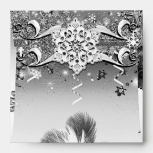 Silver White Black Masquerade & Winter Snowflakes Envelope