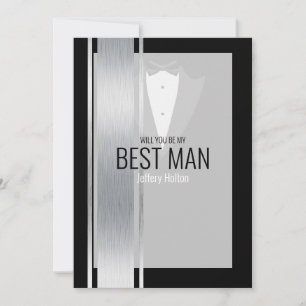 Silver, white & black stripe tuxedo best man announcement