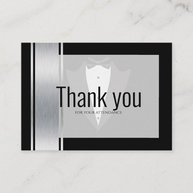 Silver, white & black stripes tuxedo bachelor plac place card (Front)