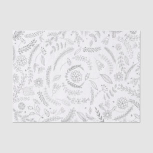 Silver & White Botanical Elegant Glam Floral Tissue Paper