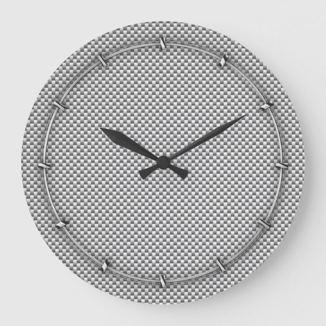 Silver White Carbon Fiber Print Large Clock (Front)