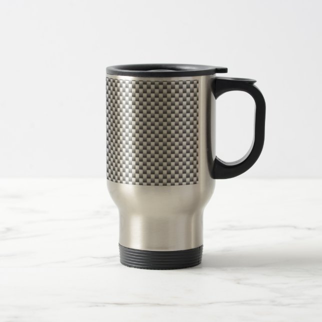 Silver White Carbon Fibre Print Travel Mug (Right)