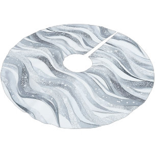 Silver White Christmas Stripes Brushed Polyester Tree Skirt