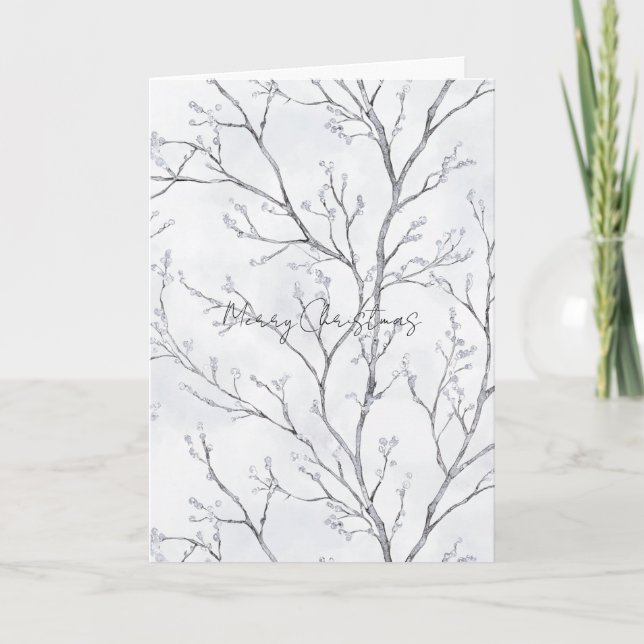 Silver White Christmas Winter Trees Card (Front)