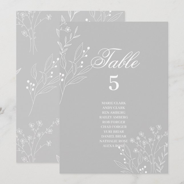 Silver White Corner Floral Boho Seating Charts Invitation (Front/Back)
