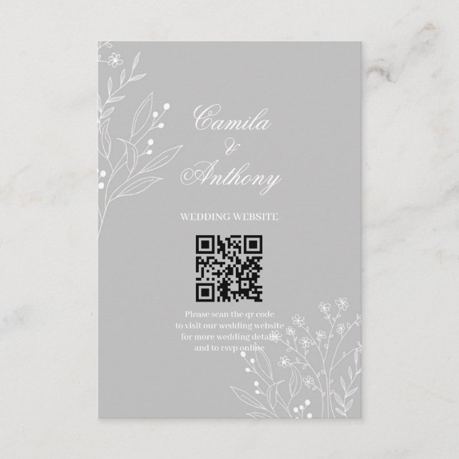 Silver White Corner Floral Boho Wedding Enclosure Card (Front)