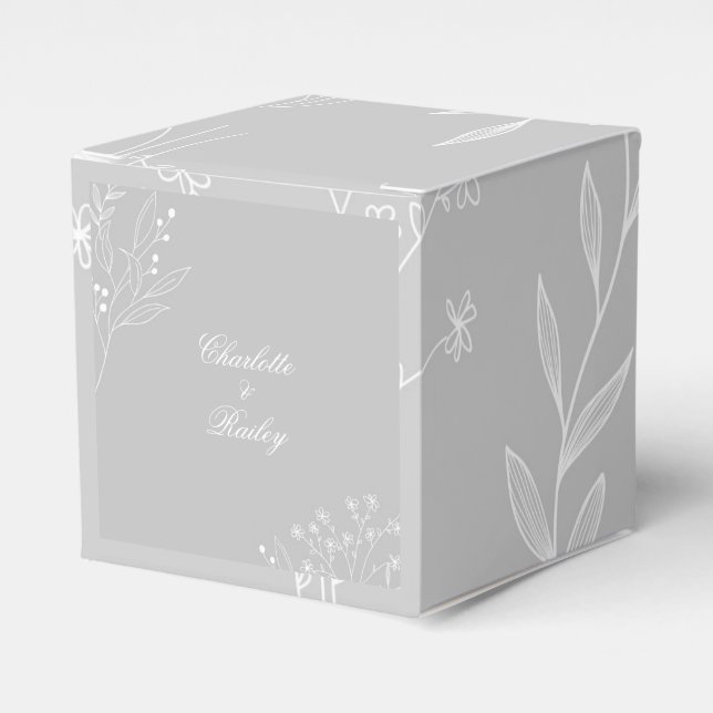 Silver White Corner Floral Boho Wedding Favour Box (Front Side)