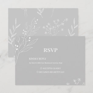 Silver White Corner Floral Boho Wedding RSVP Card