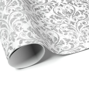 Silver White Damask Grey Net Delicate Diamond Wrapping Paper