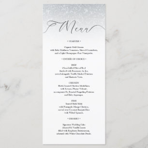 Silver White Damask Wedding Menu Card