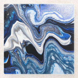 Silver white, deep sea marble texture. glass coaster