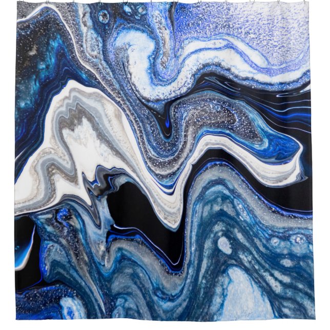 Silver white, deep sea marble texture. shower curtain (Front)