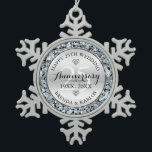 Silver & white diamonds 25th wedding Anniversary Snowflake Pewter Christmas Ornament<br><div class="desc">Elegant silver and white diamonds 25th wedding anniversary customisable template.</div>
