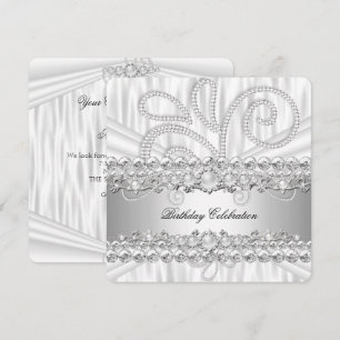 Silver White Diamonds Pearl Elegant Birthday Party Invitation