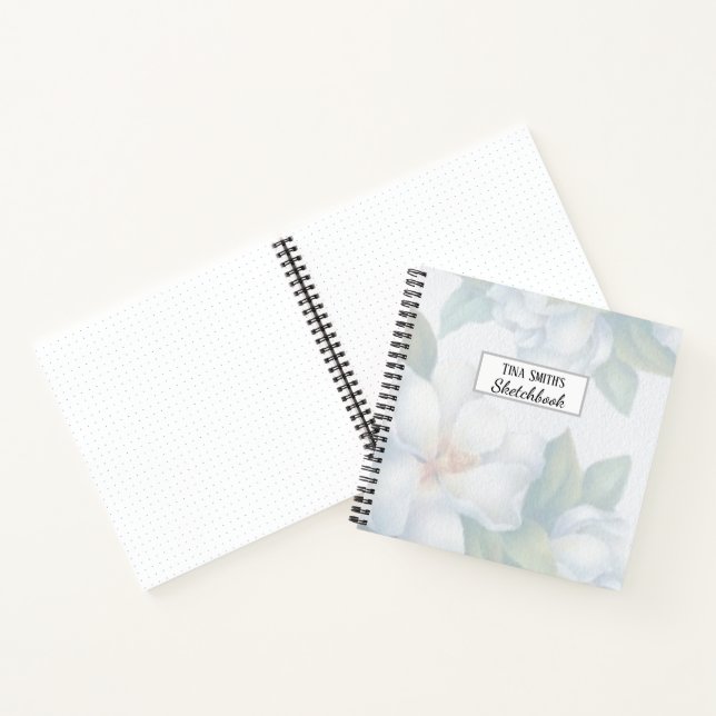 Silver White Dogwood Blossom Wedding Sketchbook Notebook (Inside)