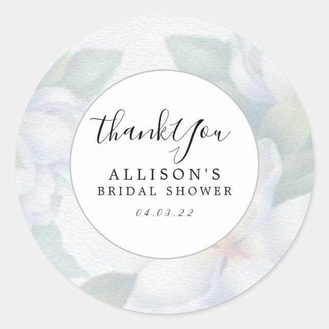 Silver White Dogwood Blossoms Bridal Shower Classic Round Sticker (Front)