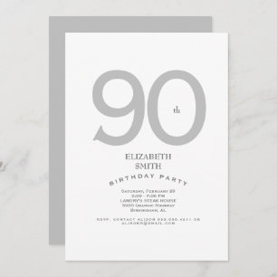 Silver & White Elegant 90th Birthday Party Invitation