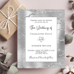 Silver white elegant budget wedding invitation flyer