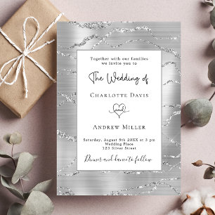 Silver white elegant wedding invitation postcard