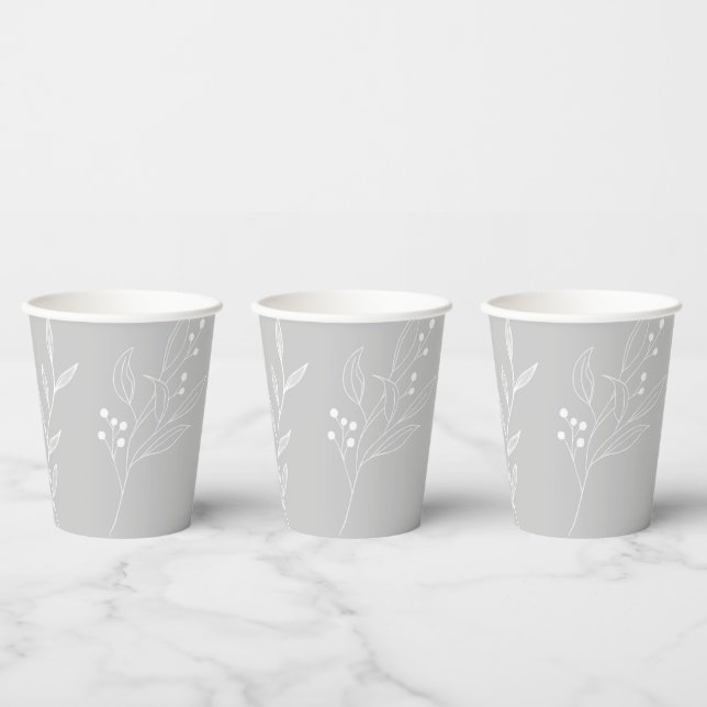 Silver White Floral Boho Wedding Paper Cups (Multi)