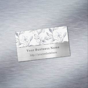 Silver White Floral Business name website Magnetic Business Card