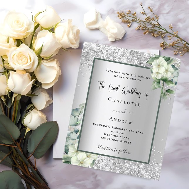 Silver white floral civil wedding invitation (Creator Uploaded)